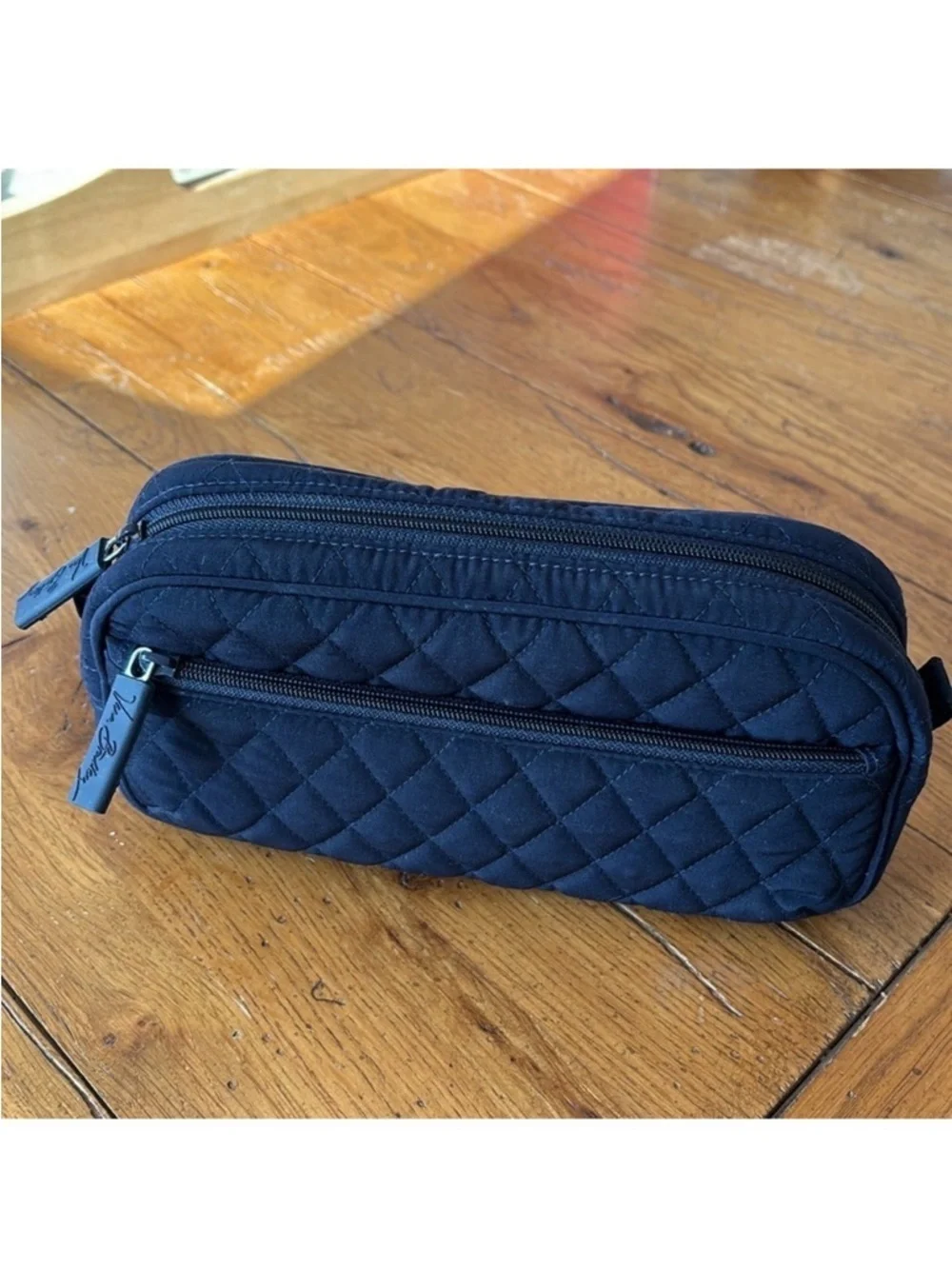 Vera Bradley Travel Medicine Case Cosmetic Bag Navy Blue Wipe Clean Interior